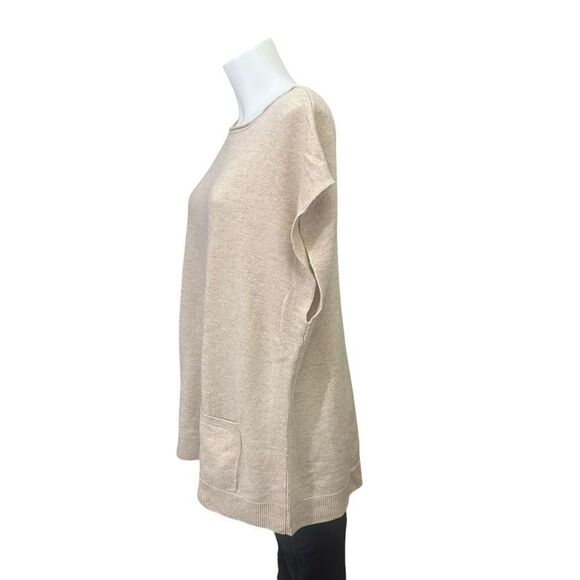 BCBG Maxazria Light Wheat 100% Lambswool Knit Layering Sweater Top Pockets sz M - Picture 5 of 10